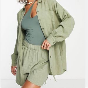 ASOS DESIGN textured button up beach shirt and short